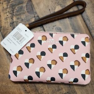 NWT Coach Pink Multi-Heart Zippered Wristlet